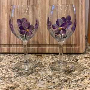 Pair of hand painted wine glasses